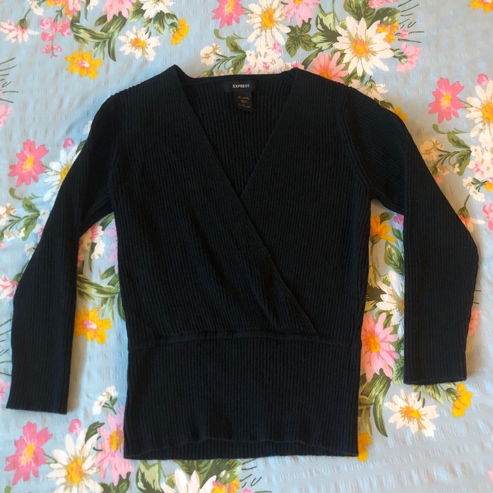Express Deep V Neck Ribbed Sweater